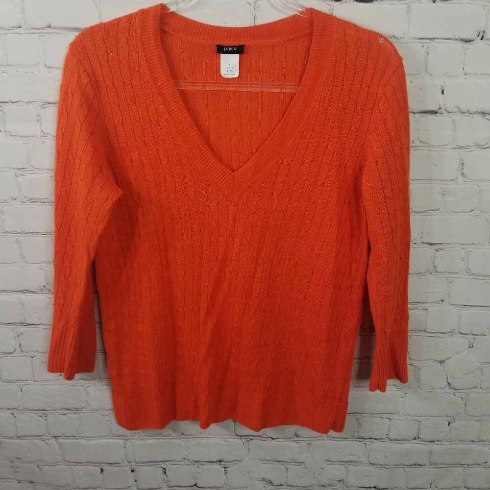 J Crew Lightweight linen V neck cable knit Sweater